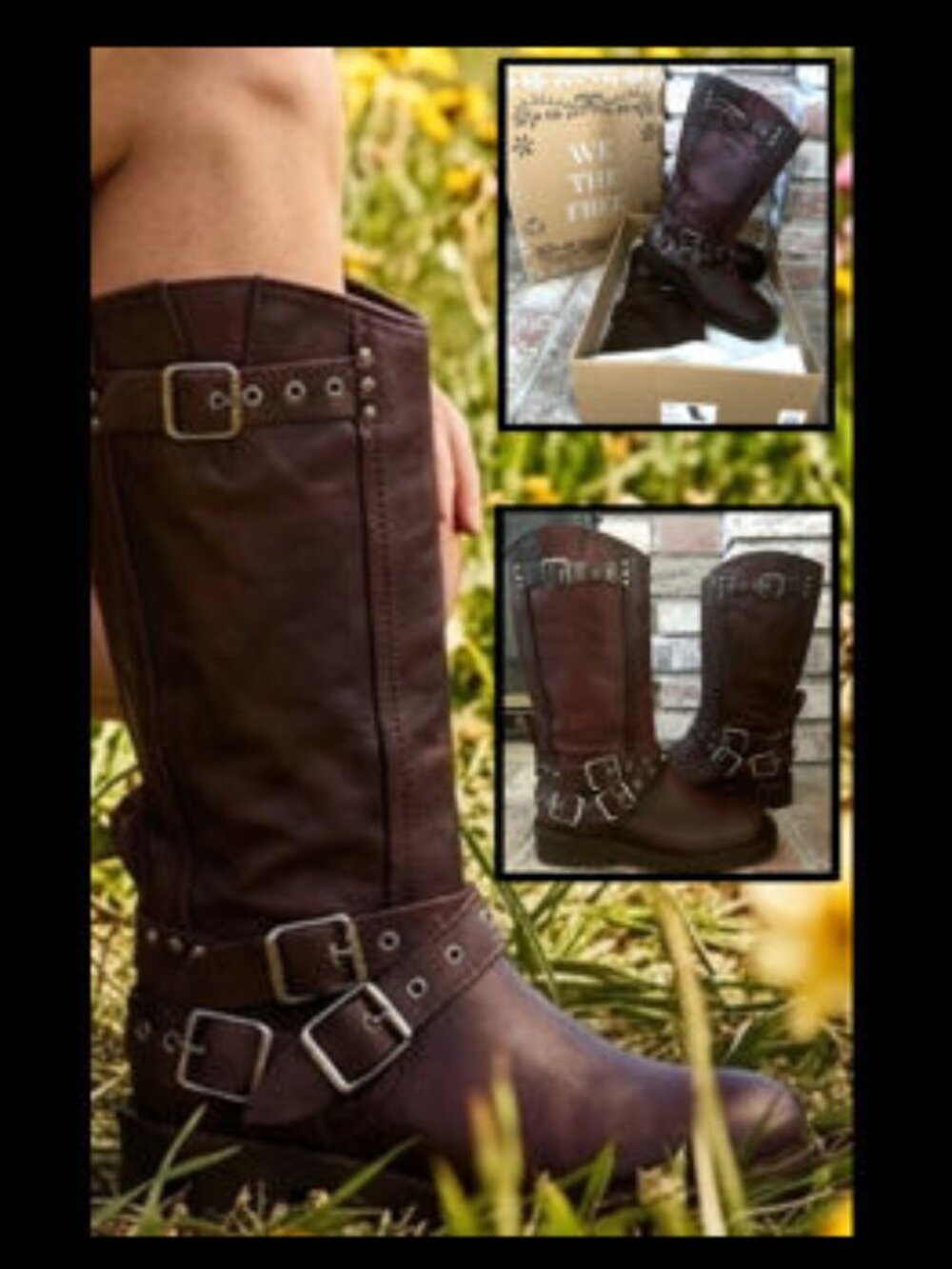 Free People We The Free Janey Engineer Leather Studded Wine Fresco Boots Size 9